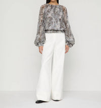 Lafayette 148 - Speckled Glaze Print Georgette Gathered Blouse - Petite