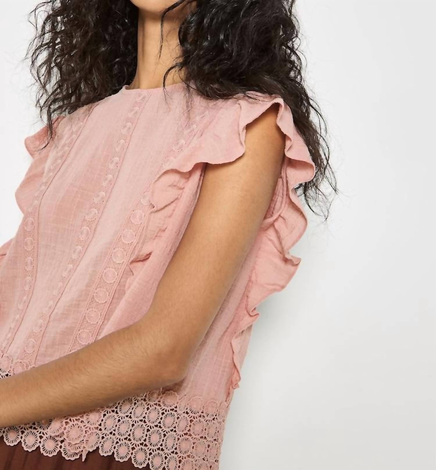 Apricot - Lace Trim Frill Edge Top