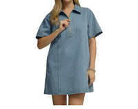 Entro - Denim Collared Short Sleeve Mini Dress