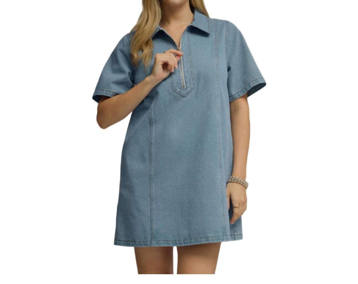 Entro - Denim Collared Short Sleeve Mini Dress