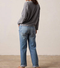 NSF Loffler Boxy Trebled Jersey Tee in charcoal heather grey - women's long sleeve top - detail view