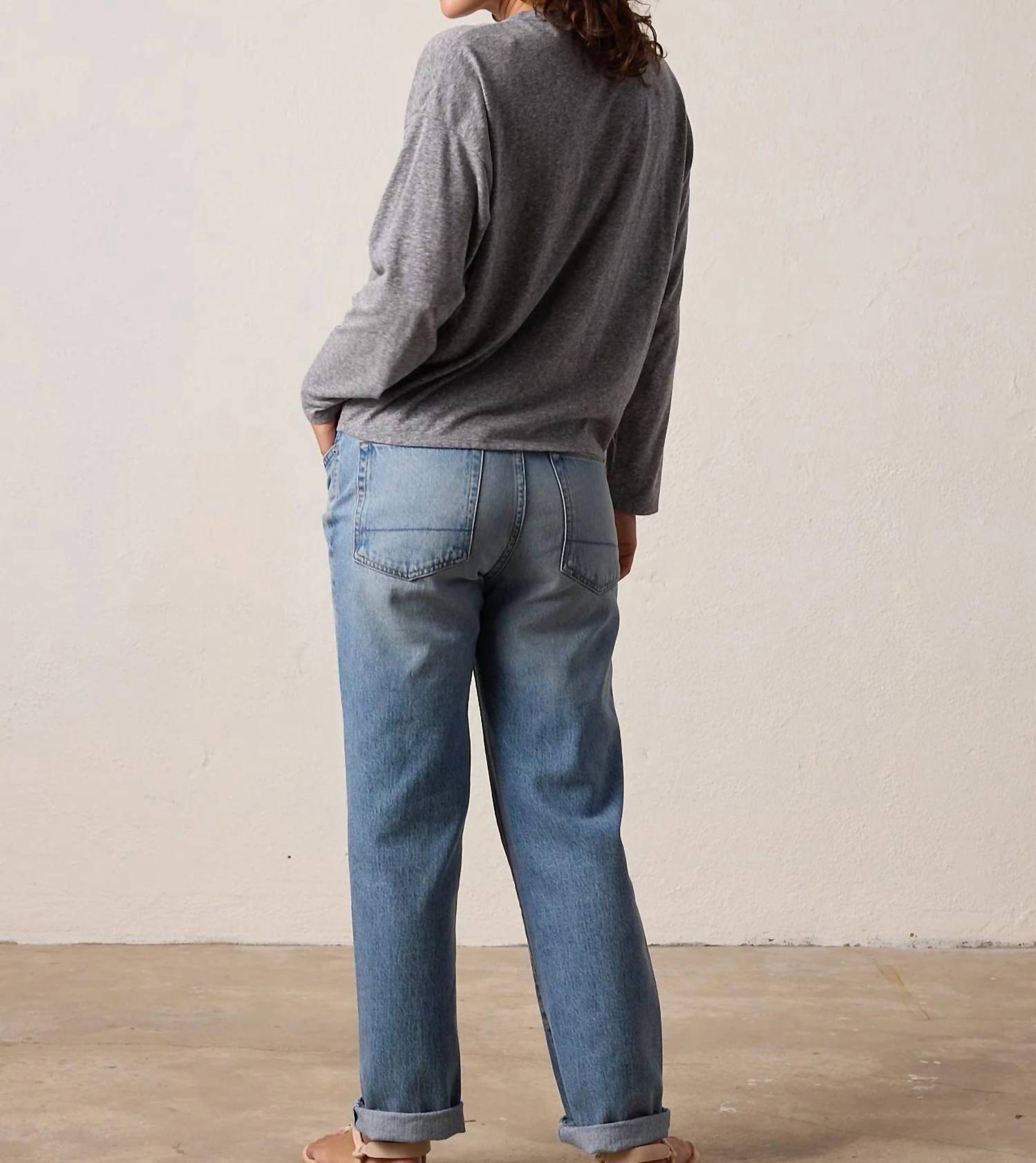 NSF Loffler Boxy Trebled Jersey Tee in charcoal heather grey - women's long sleeve top - detail view