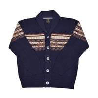 F/X Fusion Men's Button Shawl Aztec Cardigan in navy - men's sweater