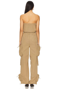 STEVE MADDEN Kylo Strapless Cargo Jumpsuit in oak buff - women's pants - detail view