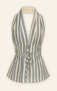 Dress Forum - Women's Saltwater Stripe Halter Neck Shirred Top