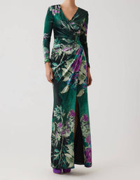 Teri Jon - Floral Velvet Jewel Applique Gown