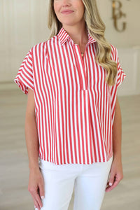 Karlie - Stripe Poplin V-neck Collar Top