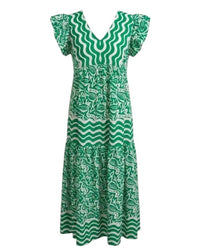 Jodifl Wave Ruffle Midi Dress in emerald green - women's dress