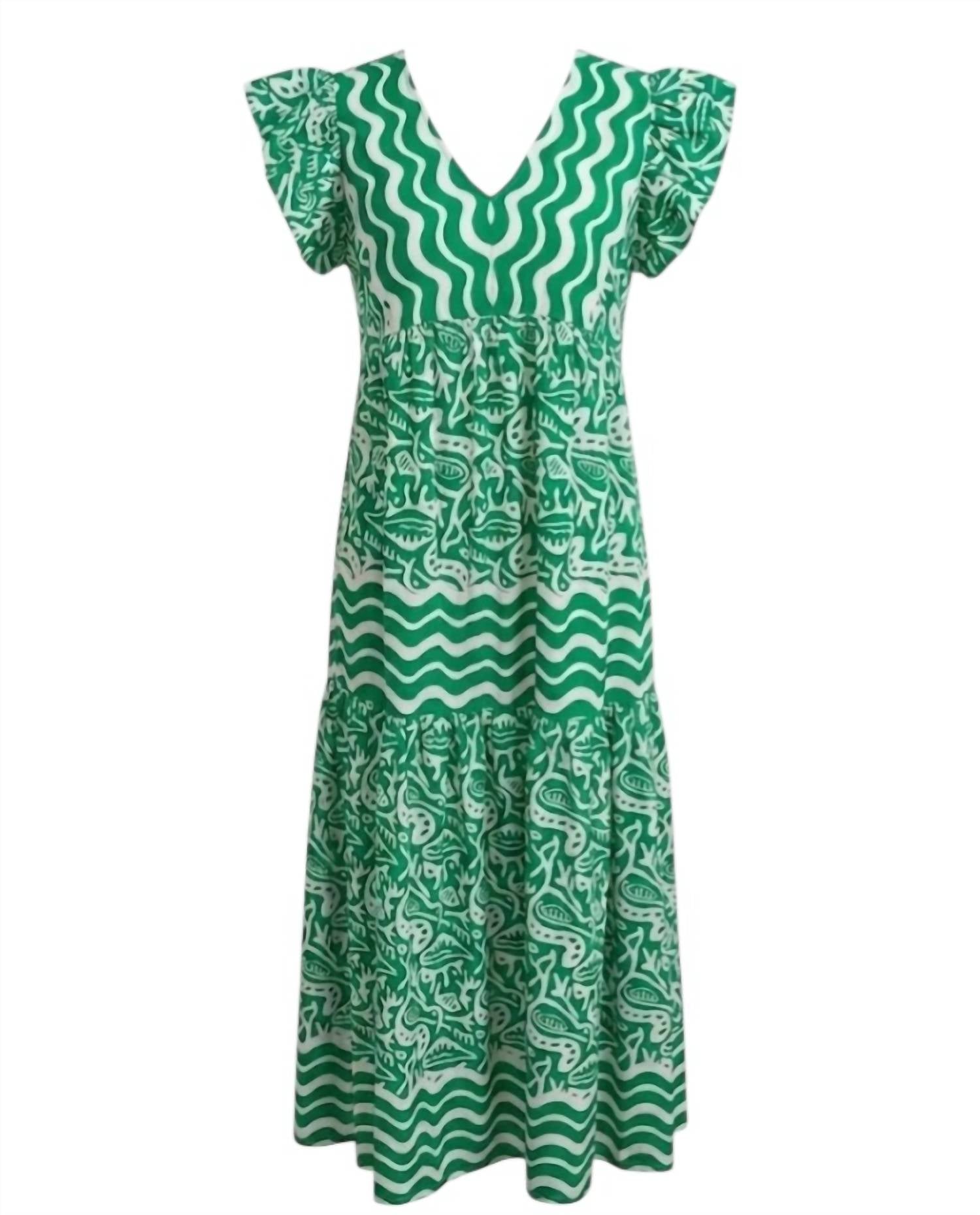 Jodifl Wave Ruffle Midi Dress in emerald green - women's dress