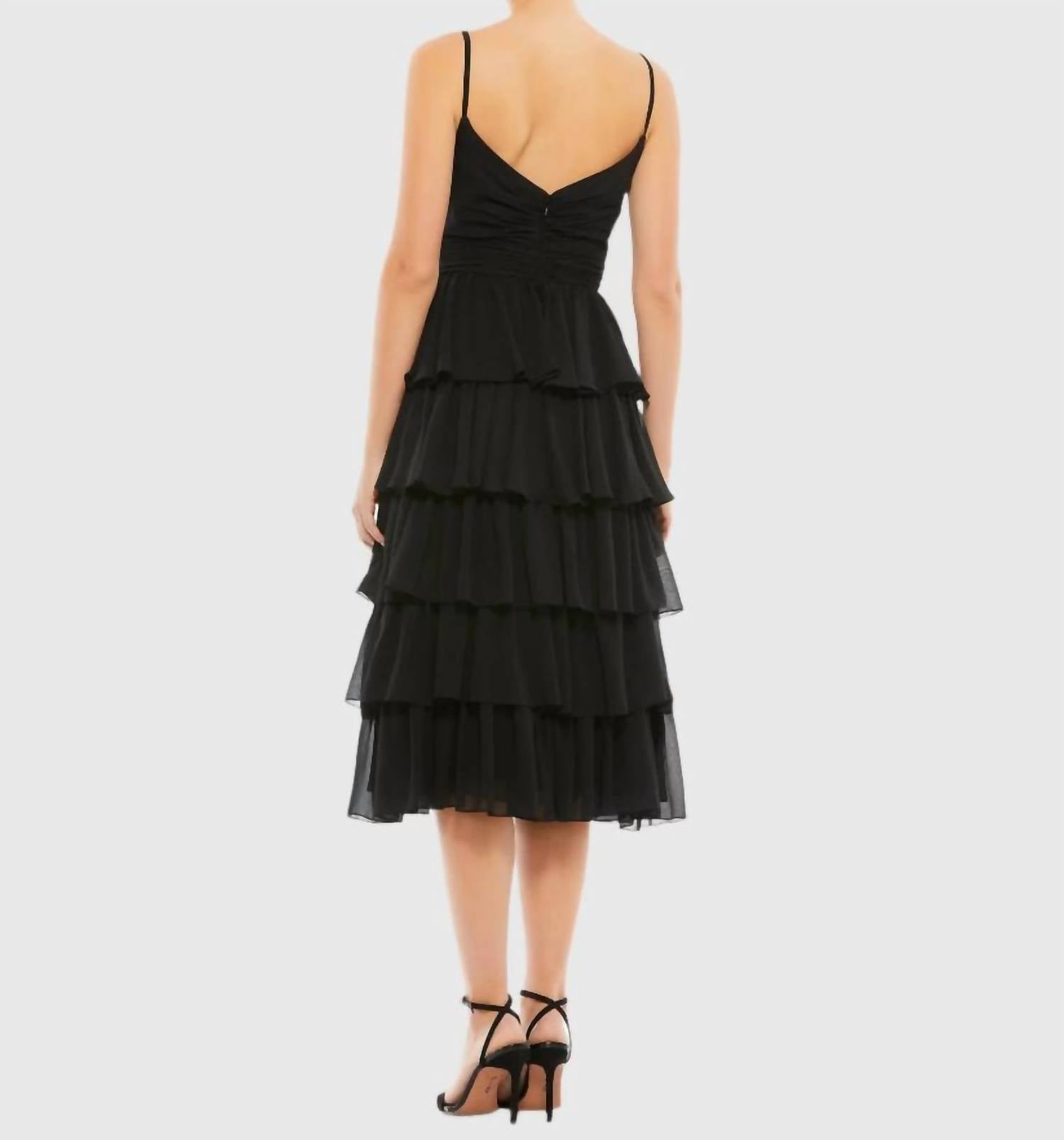 Mac Duggal - Ruffle Layered V-neck Midi Dress