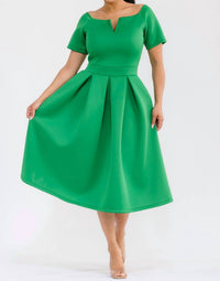 Karen T Design Pleated Midi Dress in emerald green - women's dress