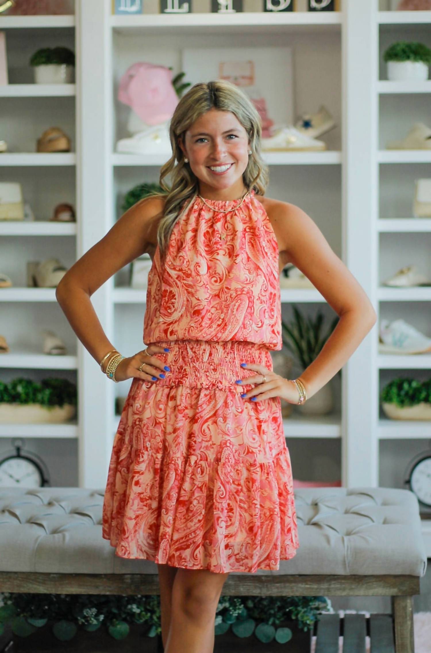 PINCH Smocked Waist Dress in red paisley - women's dress - alternate view