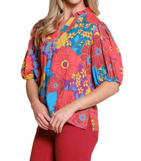 Tru Luxe - Floral Print Split Neck Top