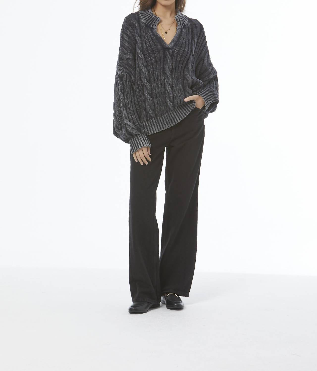 young fabulous & broke Aukland Long Sleeve Sweater in black - women's sweater