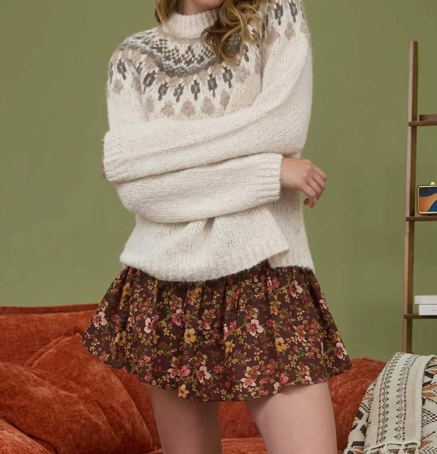 Blu Pepper - Floral Smocked Lace-up Mini Skort