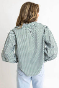 Karlie - Striped In Style Pleat Ruffle Trim Top