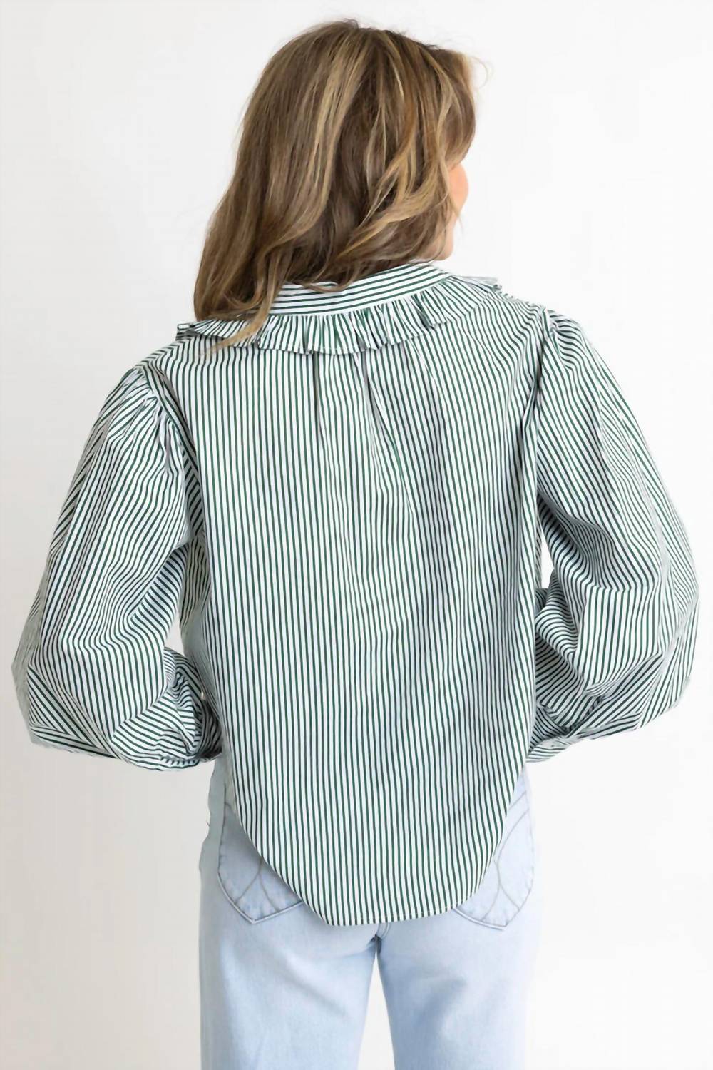 Karlie - Striped In Style Pleat Ruffle Trim Top