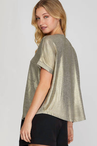 SHE + SKY Dolman Sleeve Foil Tunic in bronze - women's shirt - alternate view