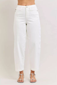 Judy Blue Rigid High Rise Barrel Jeans in white - women's jeans