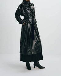 Rue Sophie Hyde Shiny Trench Coat in black - women's jacket - detail view