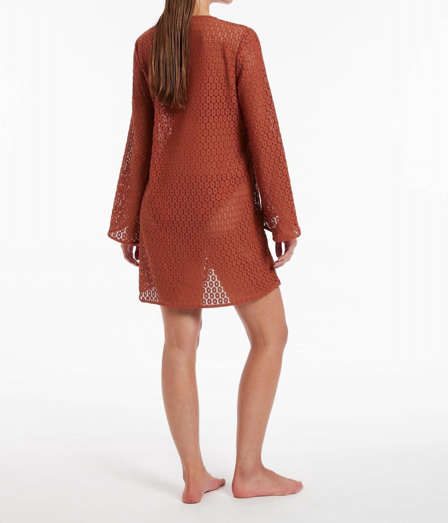 JETS Stretch Lace Kaftan Cover Up in russet - women's dress - detail view