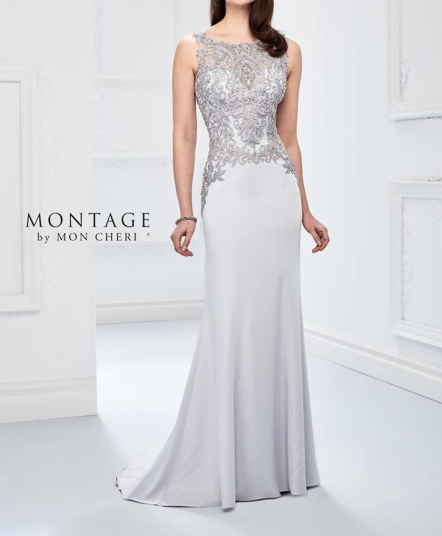 Montage By Mon Cheri - Embroidered Lace Beaded Gown