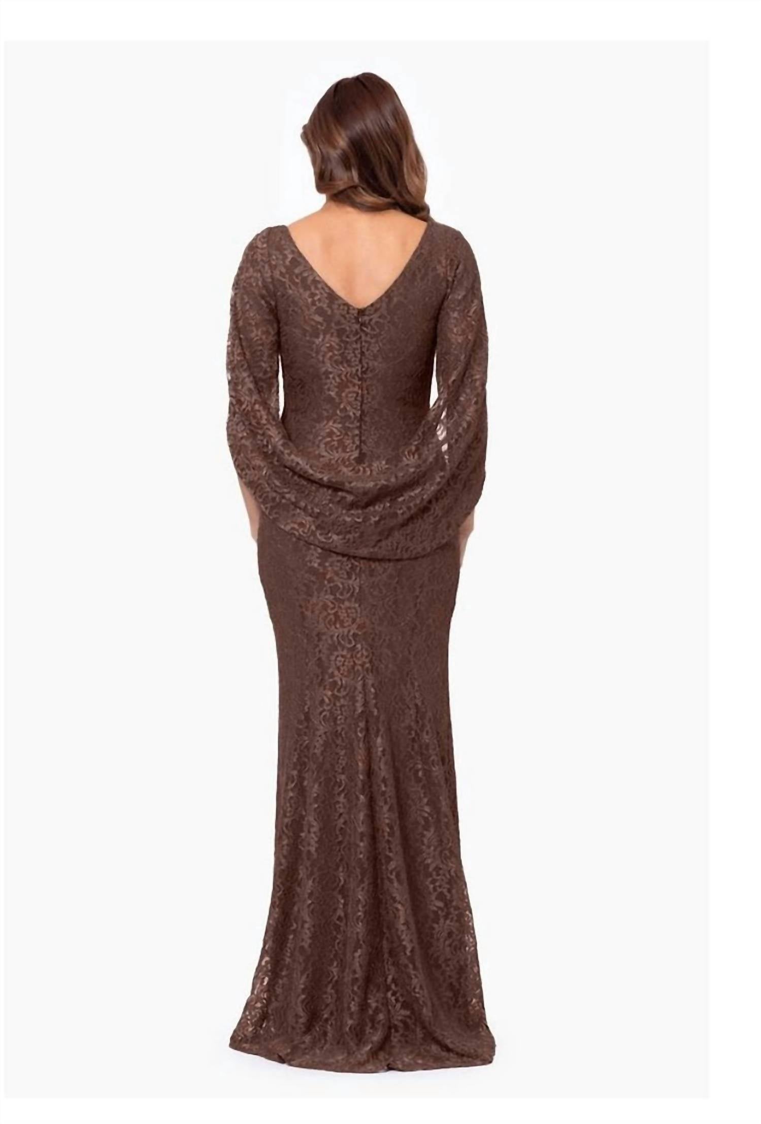 Betsy & Adam - The Gina Glitter Lace Drape Back Gown