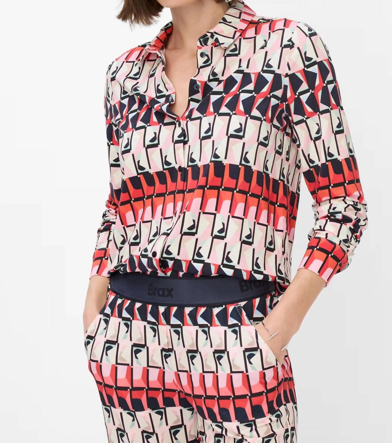 Brax - Vic Geometric Print Long-sleeve Button-down Shirt