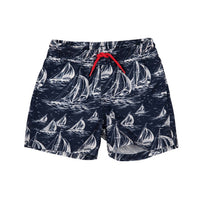 The Beaufort Bonnet Company Boy's Tortola Swim Trunk in st simon s sailboat with richmond red - kids' item