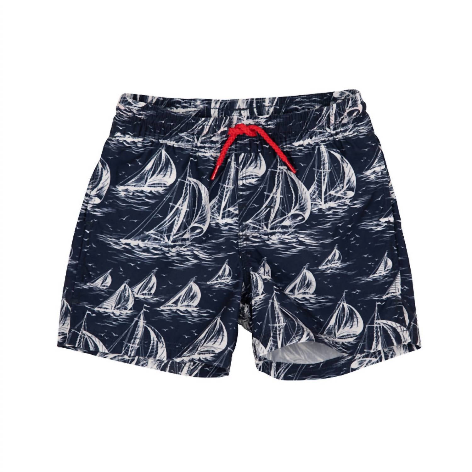 The Beaufort Bonnet Company Boy's Tortola Swim Trunk in st simon s sailboat with richmond red - kids' item