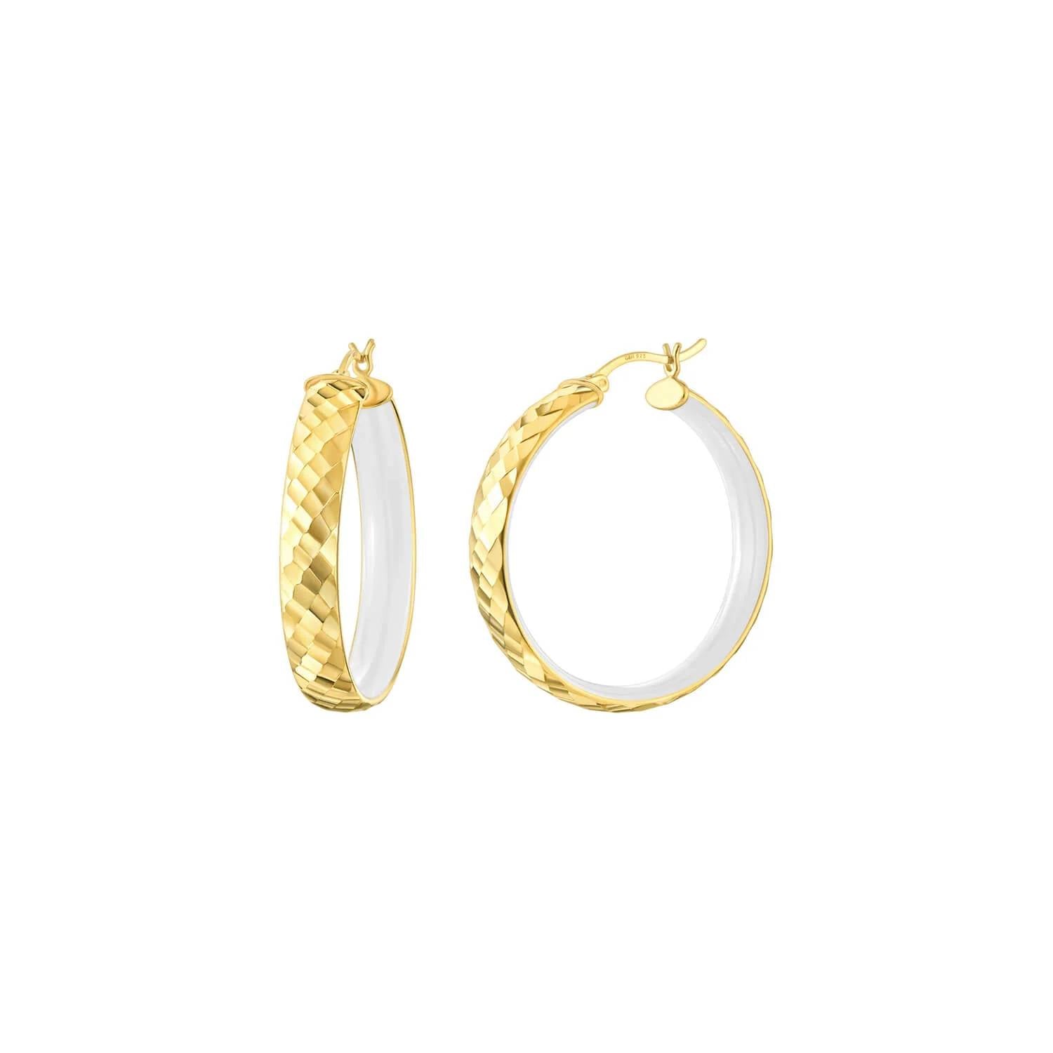 Gold & Honey - Women's Enamel Hammered Hoop Earrings
