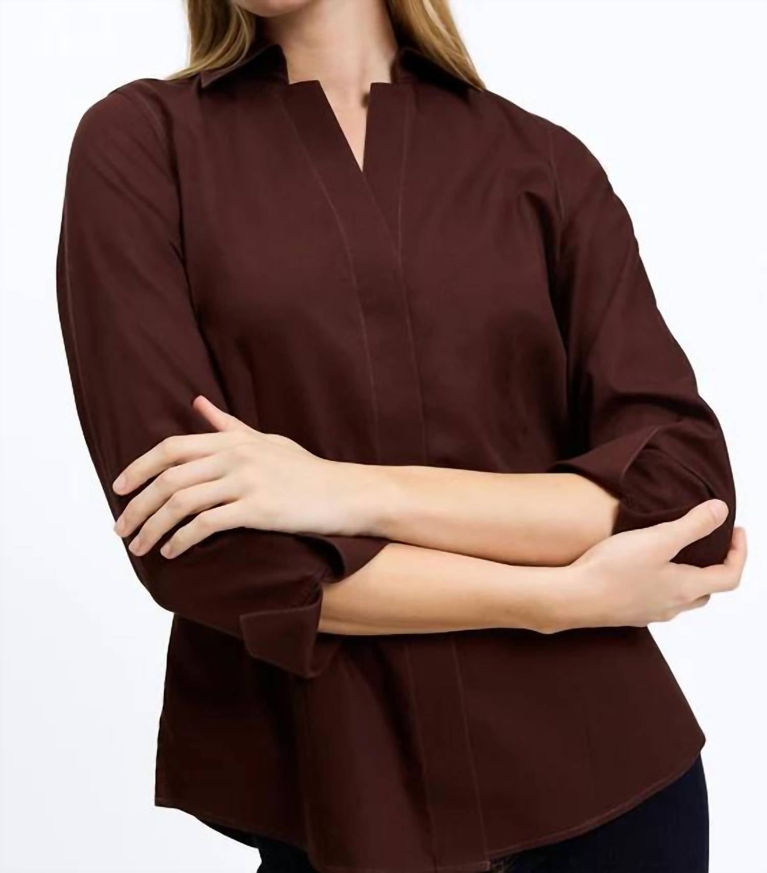 Foxcroft - TAYLOR 3/4 SLEEVE PINPOINT SHIRT