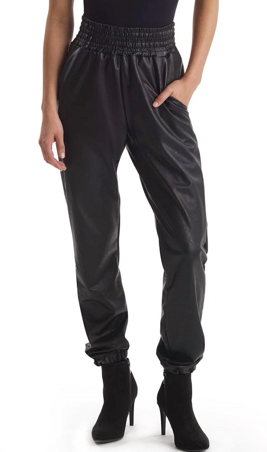 Faux Leather Jogger with Elastic Waist & Hem