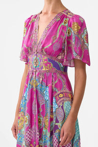 Camilla - Shaped Waistband Dress With Flutter Sleeves