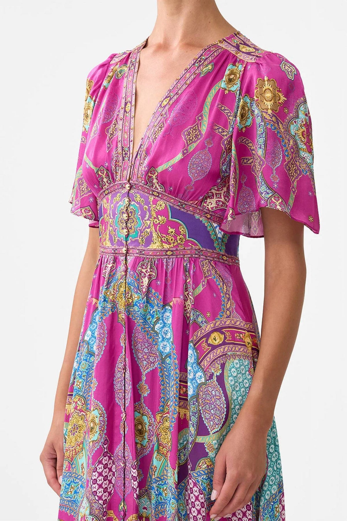 Camilla - Shaped Waistband Dress With Flutter Sleeves