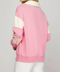 SHE + SKY Color Block French Terry Sweatshirt Top in pink - women's top - detail view