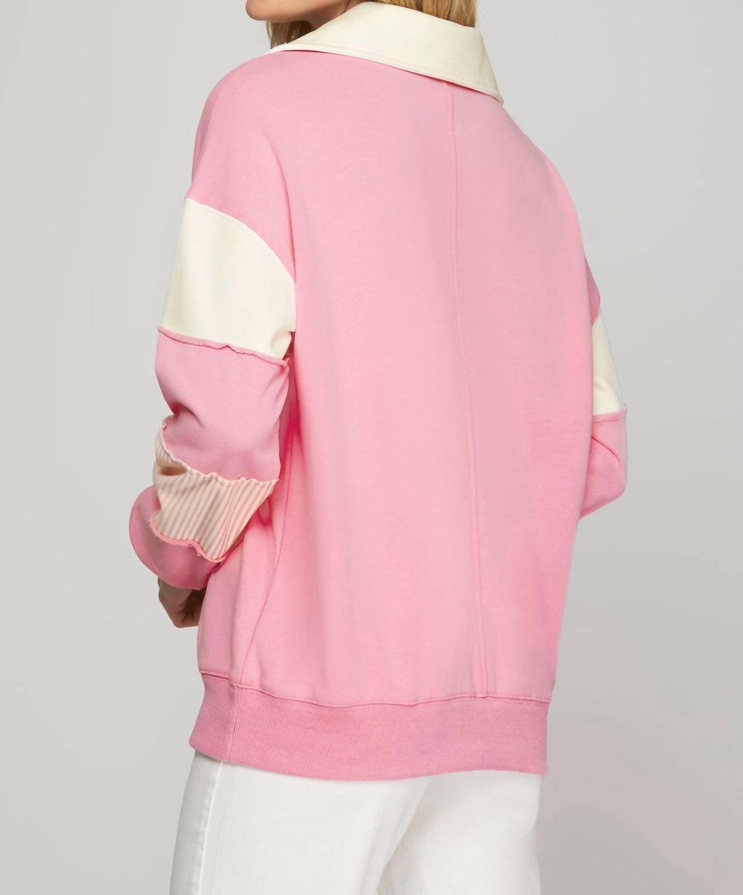 SHE + SKY Color Block French Terry Sweatshirt Top in pink - women's top - detail view