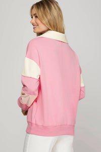 SHE + SKY Color Block French Terry Sweatshirt Top in pink - women's top - alternate view