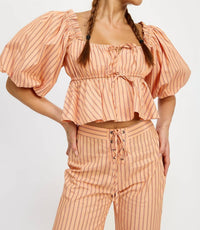 Jacquie The Label Kelsey Square Neckline Blouse in apricot stripe - women's blouse - view 4