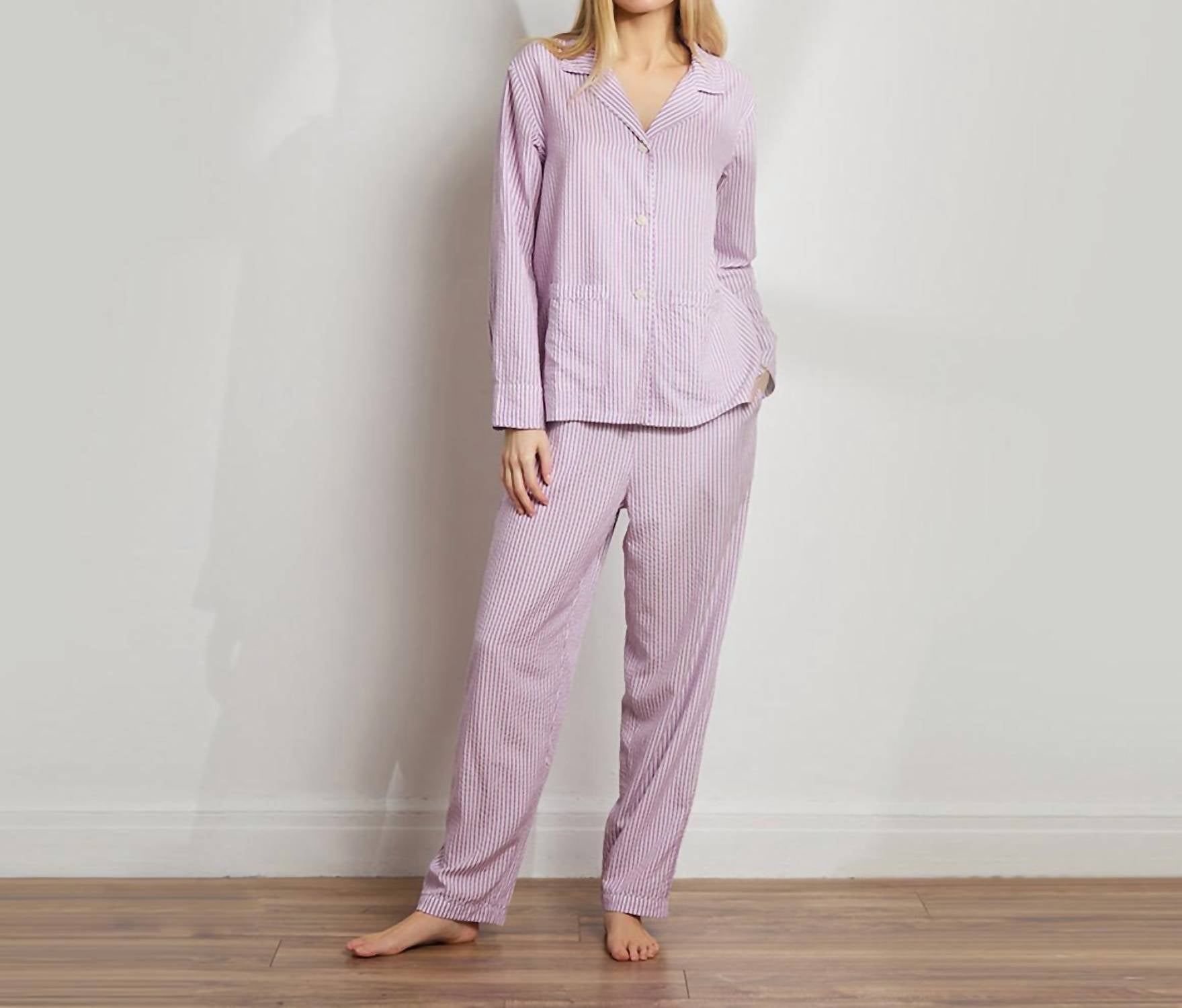 The Sleep Code Ticking Stripe Long Pj Set in berry - women's item