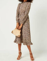 Hayden La - Ruffle Hem Smocked Neck Puff Sleeve Dress