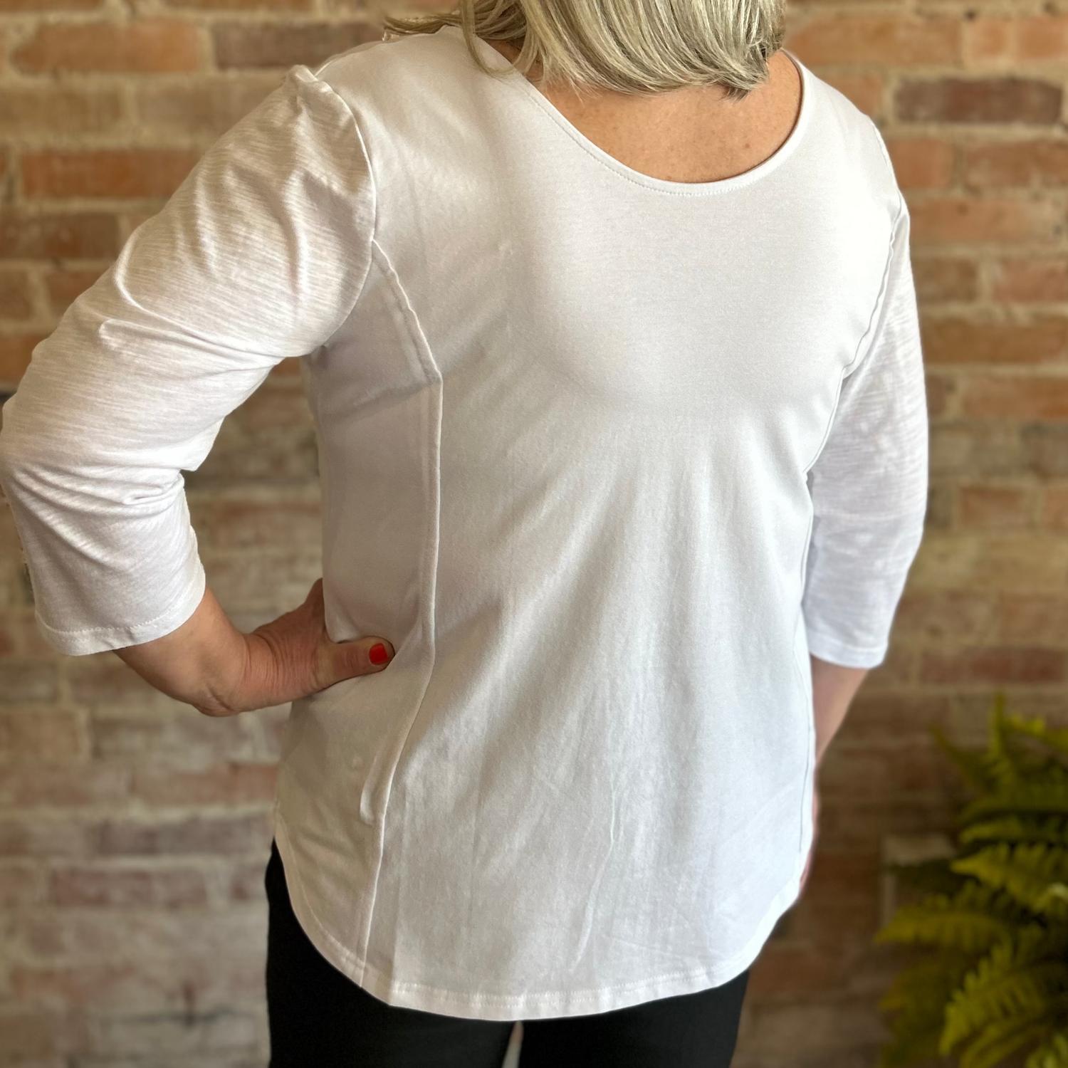 Neon Buddha Reversible Top in white - women's long sleeve top - detail view