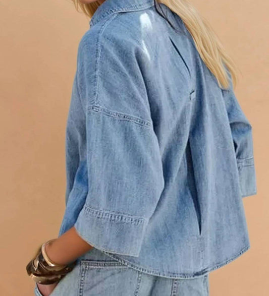 Wisteria Lane - Oversized Denim Button Up Top