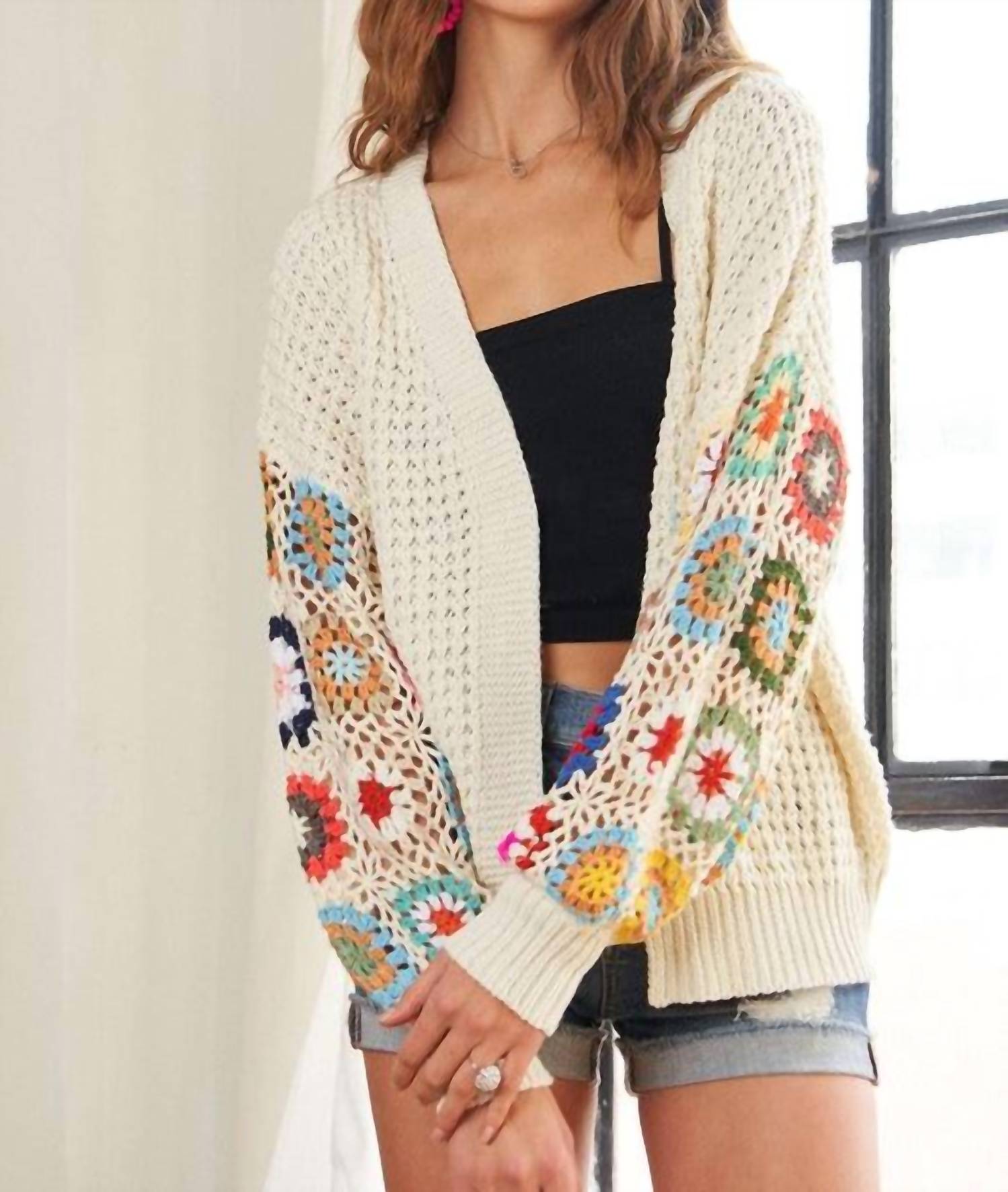 Adora - Long Sleeve Crochet Cardigan Top
