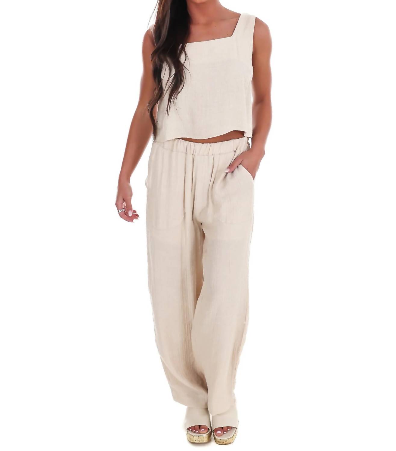 Blu Pepper - Breezy Escape Square Neck Top And Wide Leg Pants Two Piece Set