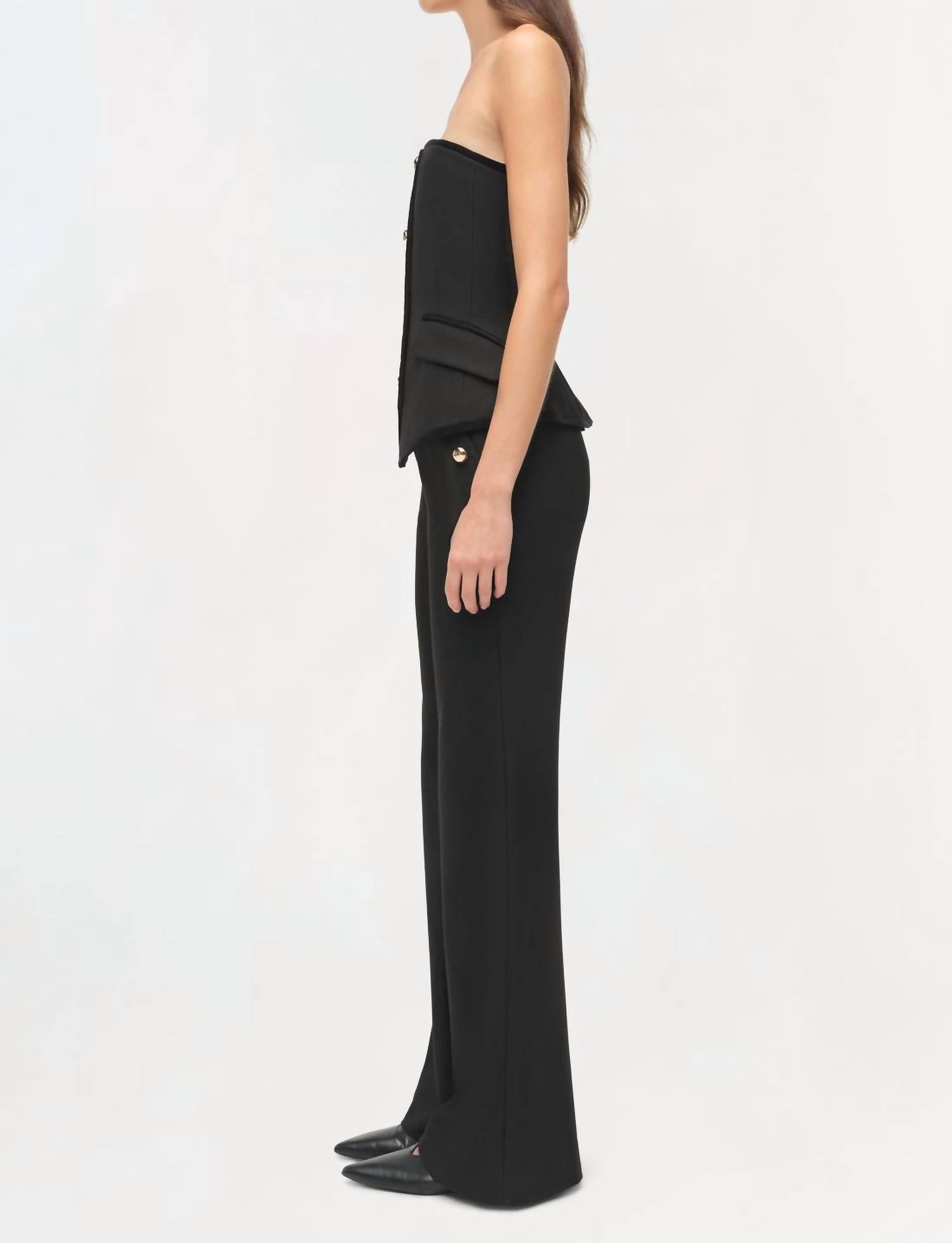SIMKHAI Cambrie Velvet Trimmed Bustier Top in black - women's blouse - detail view