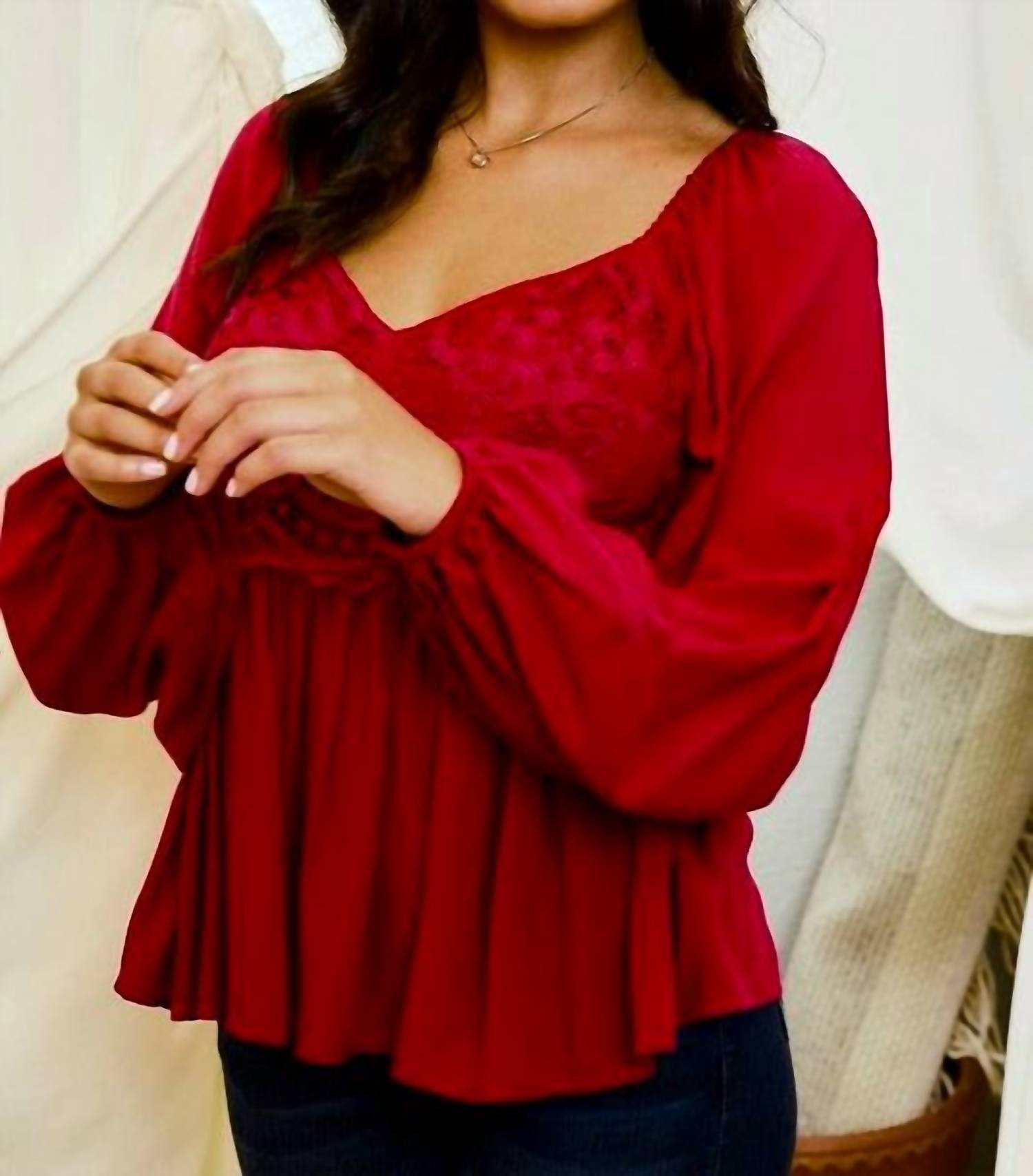 Main Strip - Crochet Front Smocked Back Peplum Top