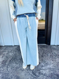 ee:some Denim Wide Leg Drawstring Pants in blue - women's pants - detail view
