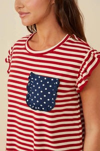 Hayden La - Star Pocket Striped Ruffled Knit Tank Top