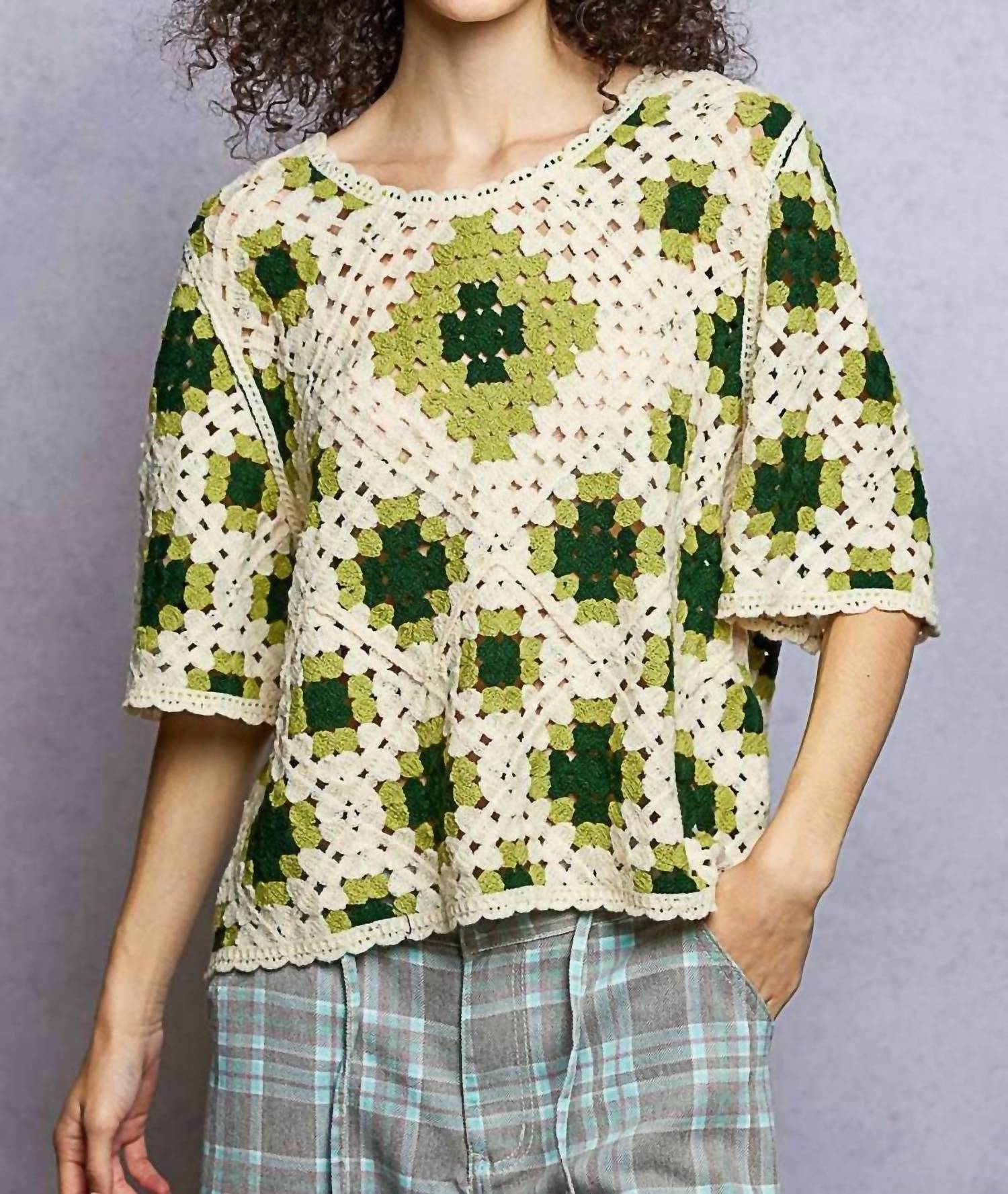 Pol - Round Neck Short Sleeve Crochet Top